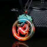 Natural Xinjiang Colorful Jade Hollow Pendant Sweaterchain
