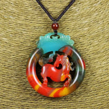 Natural Xinjiang Colorful Jade Hollow Pendant Sweaterchain
