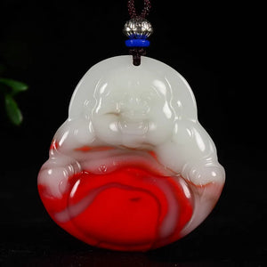 Xinjiang Gobi Chicken Blood Jade Guanyin Buddha Pendant Necklace