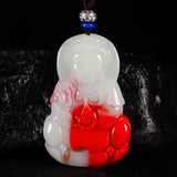 Xinjiang Gobi Chicken Blood Jade Guanyin Buddha Pendant Necklace