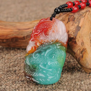 Gobi Colored Jade Dragon Pendant Sweater Chain Necklace