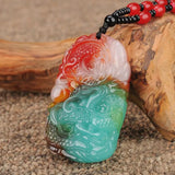 Gobi Colored Jade Dragon Pendant Sweater Chain Necklace