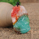 Gobi Colored Jade Dragon Pendant Sweater Chain Necklace