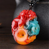 Colorful Jade Double Pendant Sweater Chain Jewelry