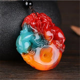 Colorful Jade Double Pendant Sweater Chain Jewelry