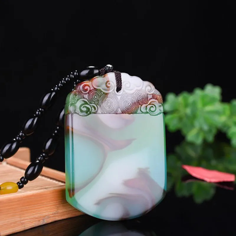 Xinjiang Gobi Colorful Jade Peace Necklace Pendant