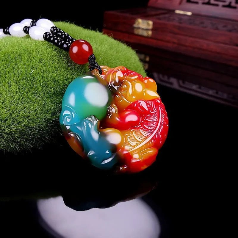 Natural Xinjiang Gobi Colorful Jade Pixiu Pendant Sweater Chain Jewelry
