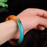Natural Xinjiang Gobi Colorful Jade Round Bar Bracelet