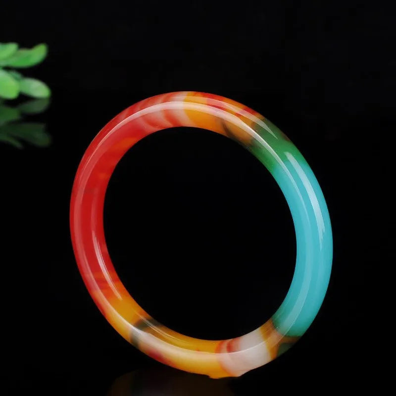 Natural Xinjiang Gobi Colorful Jade Round Bar Bracelet