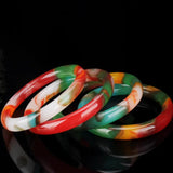 Natural Xinjiang Gobi Colorful Jade Round Bar Bracelet