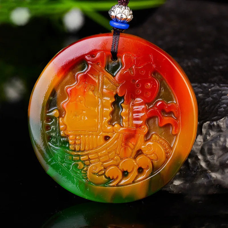 Xinjiang Gobi Golden Silky Jade Sailing Pendant