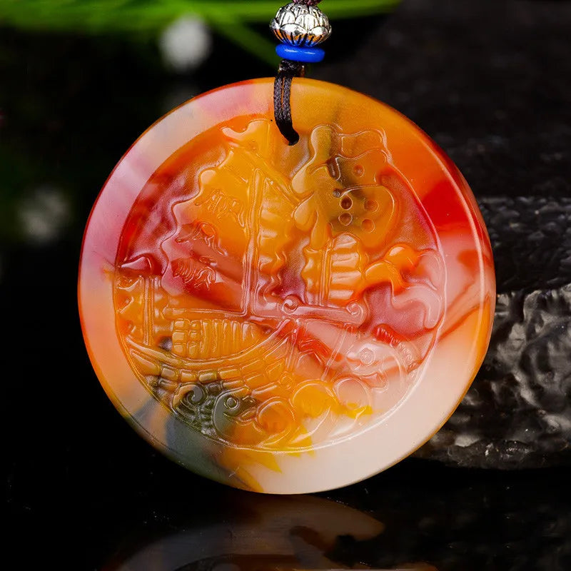 Xinjiang Gobi Golden Silky Jade Sailing Pendant