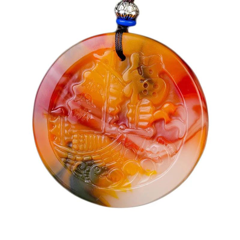 Xinjiang Gobi Golden Silky Jade Sailing Pendant