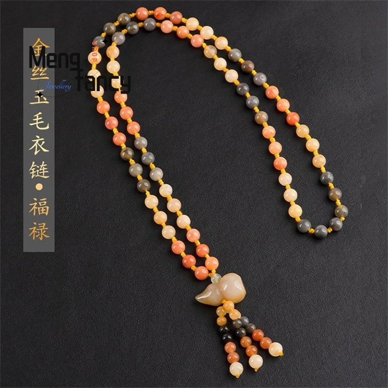 Xinjiang Filigree Jade Necklace Charms Men Women Sweater Chain