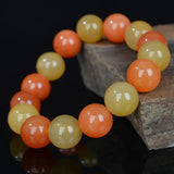 Xinjiang Golden Silk Jade 14mm Beads Bracelet Charm Man Woman Luck