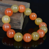 Xinjiang Golden Silk Jade 14mm Beads Bracelet Charm Man Woman Luck