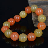 Xinjiang Golden Silk Jade 14mm Beads Bracelet Charm Man Woman Luck