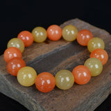 Xinjiang Golden Silk Jade 14mm Beads Bracelet Charm Man Woman Luck