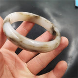 Hand-carved Xinjiang Silk Jade Wide Band Bracelet