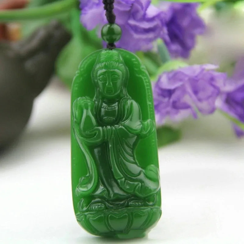 Xinjiang Hotan Jade Guanyin Pendant Men's Green Sweater Chain