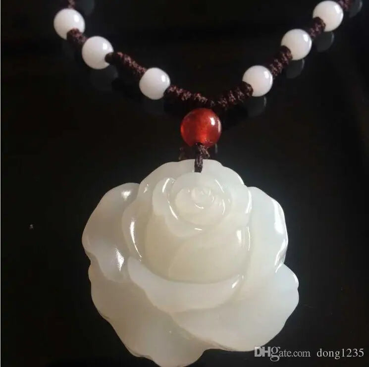 Xinjiang hetian peony rose jadeite pendant necklace