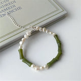 Xiuyan Jade Bracelet 925 Silver Jewelry Bamboo Pearl Bracelet
