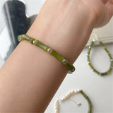 Xiuyan Jade Bracelet 925 Silver Jewelry Bamboo Pearl Bracelet