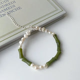 Xiuyan Jade Bracelet 925 Silver Jewelry Bamboo Pearl Bracelet