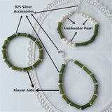 Xiuyan Jade Bracelet 925 Silver Jewelry Bamboo Pearl Bracelet