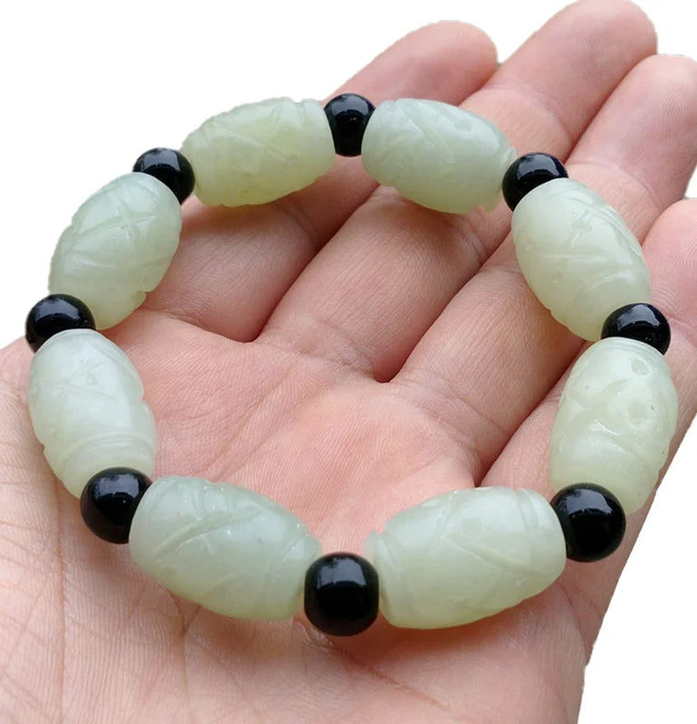 Natural Xiuyu 18*12MM Beads Elastic Bracelet Jade Round Necklace