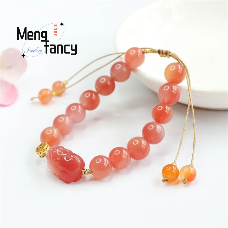 Natural Yanyuan Agate Pink Pixiu Tassel Bracelet