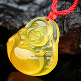 Yellow Agate Buddha Pendant Jadeite Necklace Charm Jewelry Hand-Carved