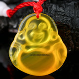 Yellow Agate Buddha Pendant Jadeite Necklace Charm Jewelry Hand-Carved