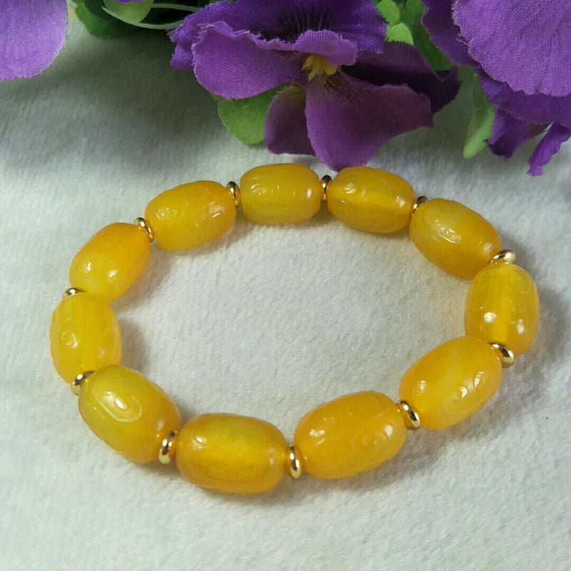 Yellow Agate Fret Buckle Bead Jade Bracelet Lucky Exorcise Evil Spirits