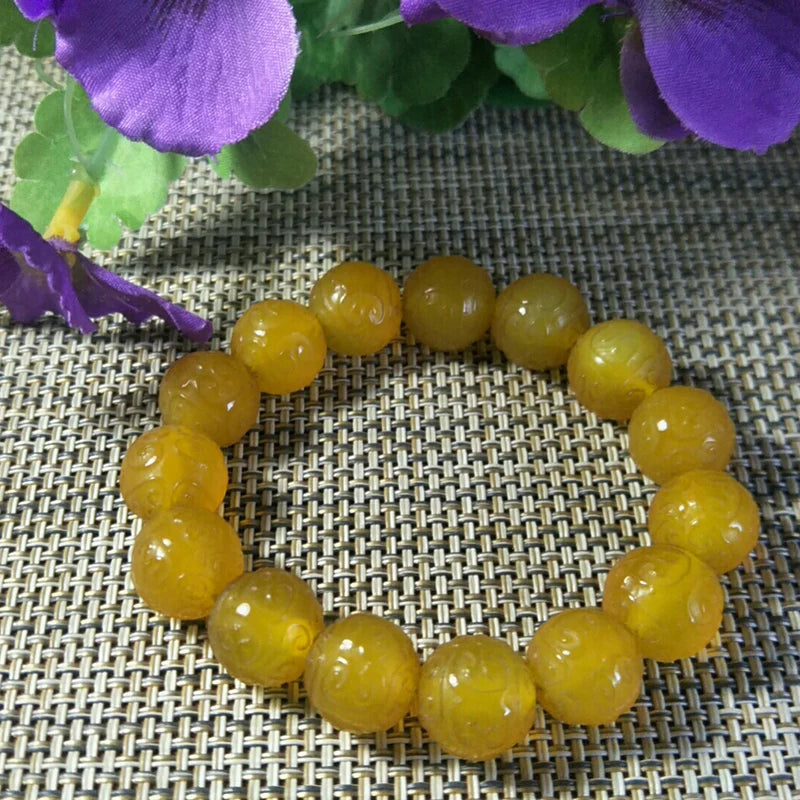 Yellow Agate Jade Bracelet Lucky Exorcise Evil Spirits Auspicious Amulet