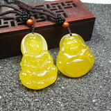 Yellow Agate Jade Guanyin Buddha Pendant Necklace Charm