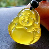 Yellow Agate Jade Guanyin Buddha Pendant Necklace Charm