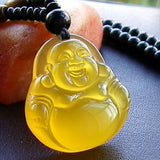 Yellow Agate Jade Guanyin Buddha Pendant Necklace Charm