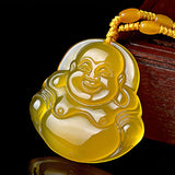 Yellow Agate Jade Guanyin Buddha Pendant Necklace Charm