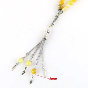 Yellow Agate Beaded Bracelet Islamic Rosary Muslim Tasbih Tassel Pendant
