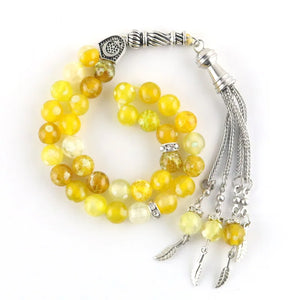 Yellow Agate Beaded Bracelet Islamic Rosary Muslim Tasbih Tassel Pendant