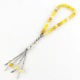 Yellow Agate Beaded Bracelet Islamic Rosary Muslim Tasbih Tassel Pendant