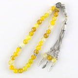 Yellow Agate Beaded Bracelet Islamic Rosary Muslim Tasbih Tassel Pendant
