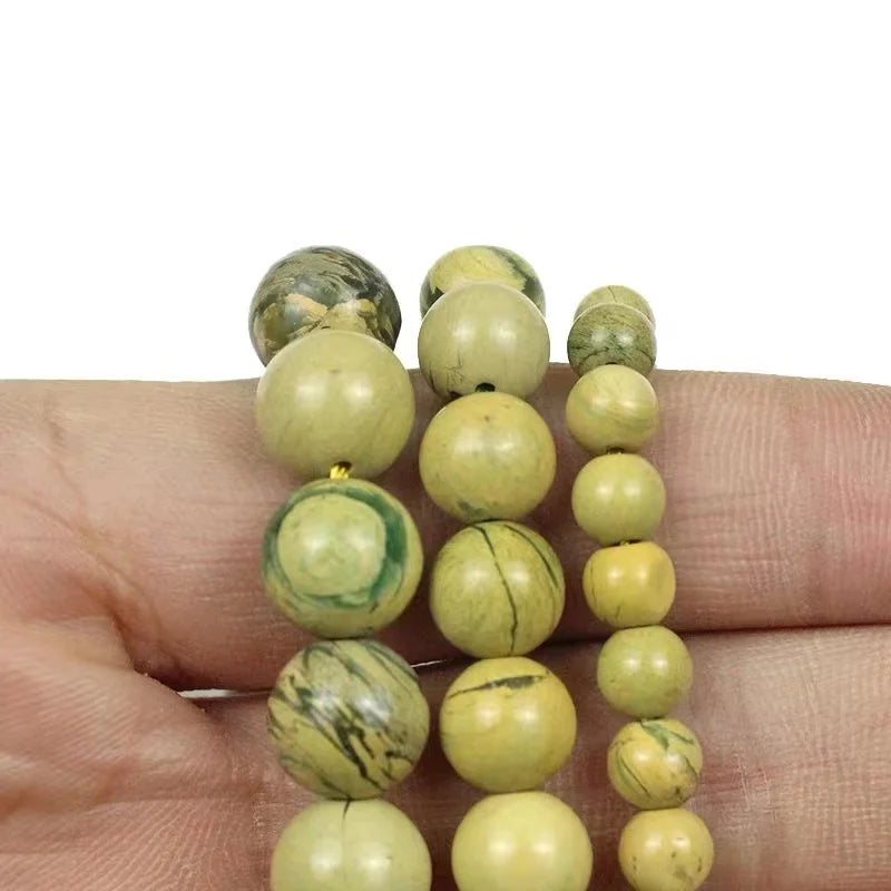Natural Yellow American Phosphorus Variscite Diaspore Stone Round Beads
