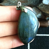 Natural Yellow Light Labradorite Crystal Pendant 40x21x10mm