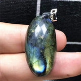 Natural Yellow Light Labradorite Necklace Pendant Jewelry 32x17mm
