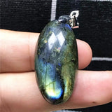 Natural Yellow Light Labradorite Necklace Pendant Jewelry 32x17mm