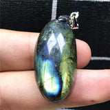 Natural Yellow Light Labradorite Necklace Pendant Jewelry 32x17mm