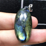 Natural Yellow Light Labradorite Necklace Pendant Jewelry 32x17mm