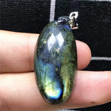 Natural Yellow Light Labradorite Necklace Pendant Jewelry 32x17mm